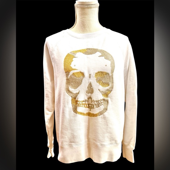 Zadig & Voltaire Tops - Zadig & Voltaire white long sleeve sweatshirt metallic thread embroidered sz MD